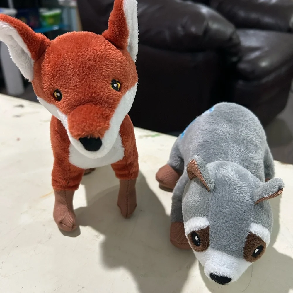 Spunky Pup Clean Earth Recycled Plastic Pet Toys Plush Raccoon Fox Bundle EUC